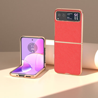 For Motorola Razr 40 Nano Electroplating Cross Texture Genuine Leather Phone Case(Red) by buy2fix