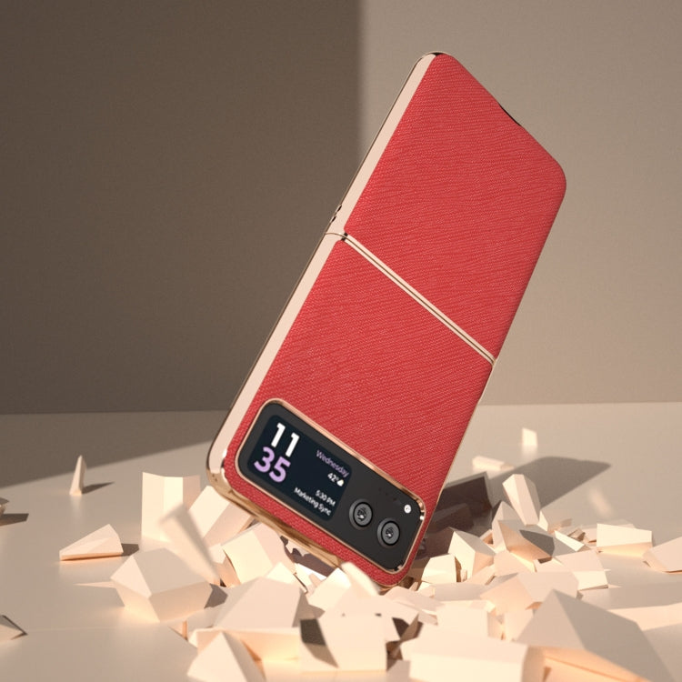 For Motorola Razr 40 Nano Electroplating Cross Texture Genuine Leather Phone Case(Red) by buy2fix
