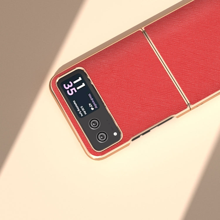 For Motorola Razr 40 Nano Electroplating Cross Texture Genuine Leather Phone Case(Red) by buy2fix