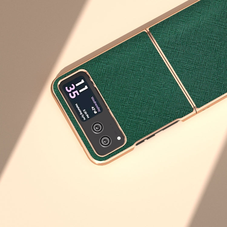 For Motorola Razr 40 Nano Electroplating Cross Texture Genuine Leather Phone Case(Green) by buy2fix