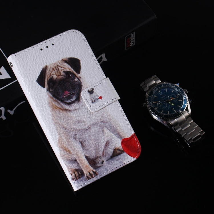 For iPhone 16 Coloured Drawing Flip Leather Phone Case(Pug) - iPhone 16 Cases by buy2fix | Online Shopping UK | buy2fix