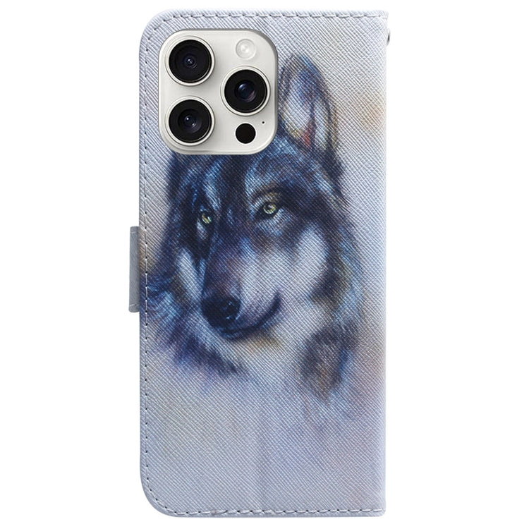 For iPhone 16 Pro Coloured Drawing Flip Leather Phone Case(White Wolf) - iPhone 16 Pro Cases by buy2fix | Online Shopping UK | buy2fix