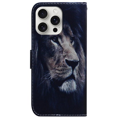 For iPhone 16 Pro Coloured Drawing Flip Leather Phone Case(Lion) - iPhone 16 Pro Cases by buy2fix | Online Shopping UK | buy2fix