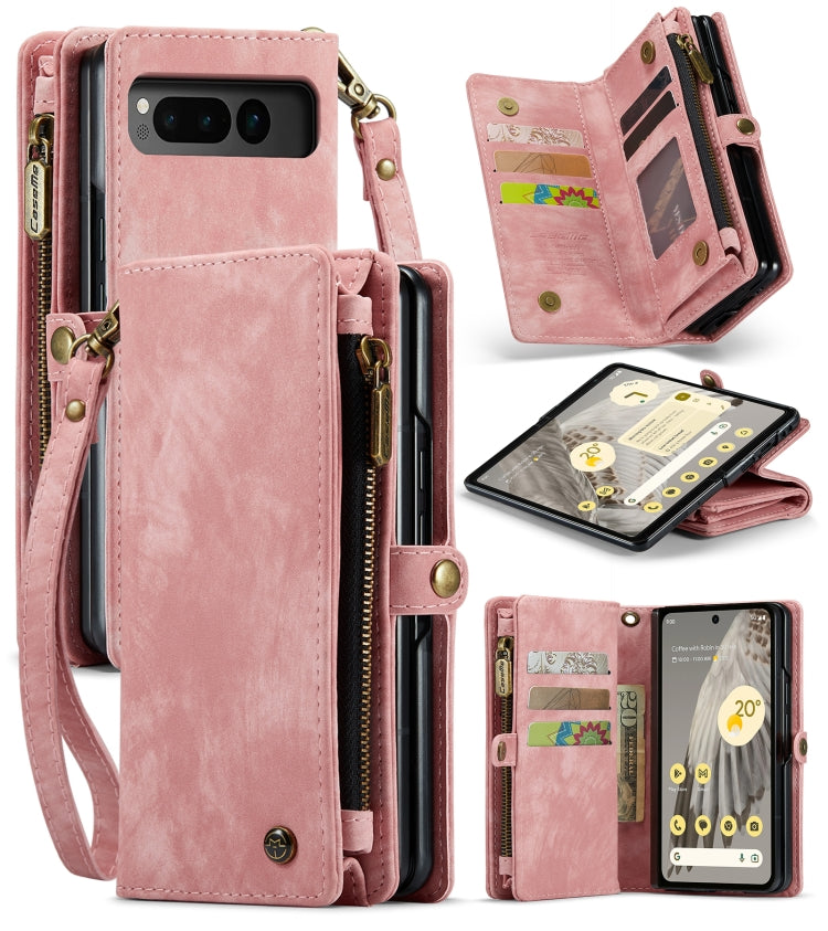 For Google Pixel Fold CaseMe 008 Detachable Multifunctional Retro Frosted Horizontal Flip Phone Leather Case with Zipper Wallet(Pink) - Google Cases by CaseMe | Online Shopping UK | buy2fix