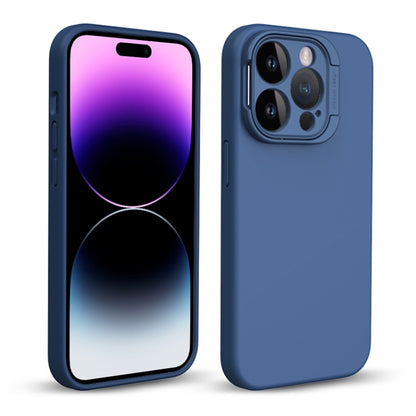 For iPhone 14 Pro Max Liquid Silicone Lens Holder Phone Case(Blue) - iPhone 14 Pro Max Cases by buy2fix | Online Shopping UK | buy2fix