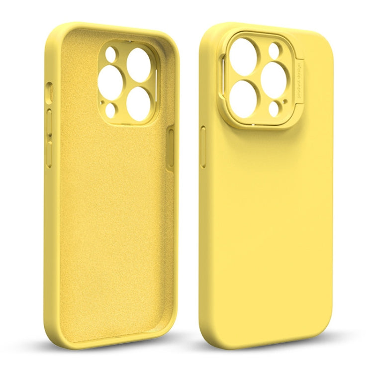 For iPhone 14 Pro Liquid Silicone Lens Holder Phone Case(Yellow) - iPhone 14 Pro Cases by buy2fix | Online Shopping UK | buy2fix