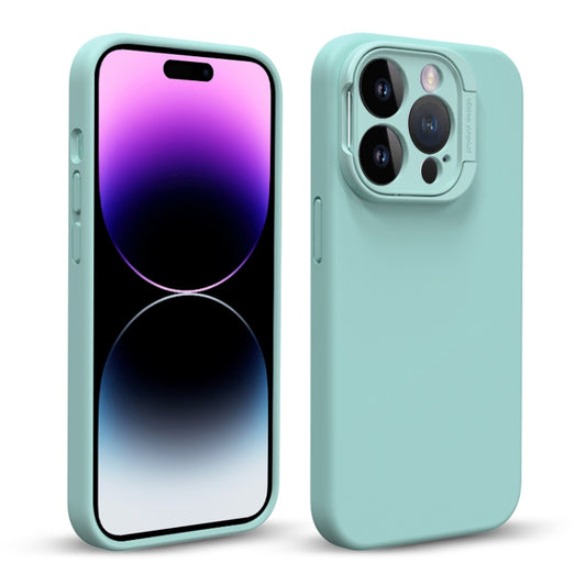 For iPhone 14 Pro Liquid Silicone Lens Holder Phone Case(Green) - iPhone 14 Pro Cases by buy2fix | Online Shopping UK | buy2fix