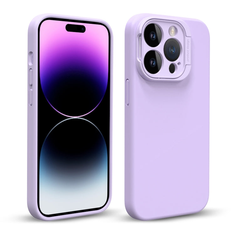 For iPhone 14 Pro Liquid Silicone Lens Holder Phone Case(Purple) - iPhone 14 Pro Cases by buy2fix | Online Shopping UK | buy2fix