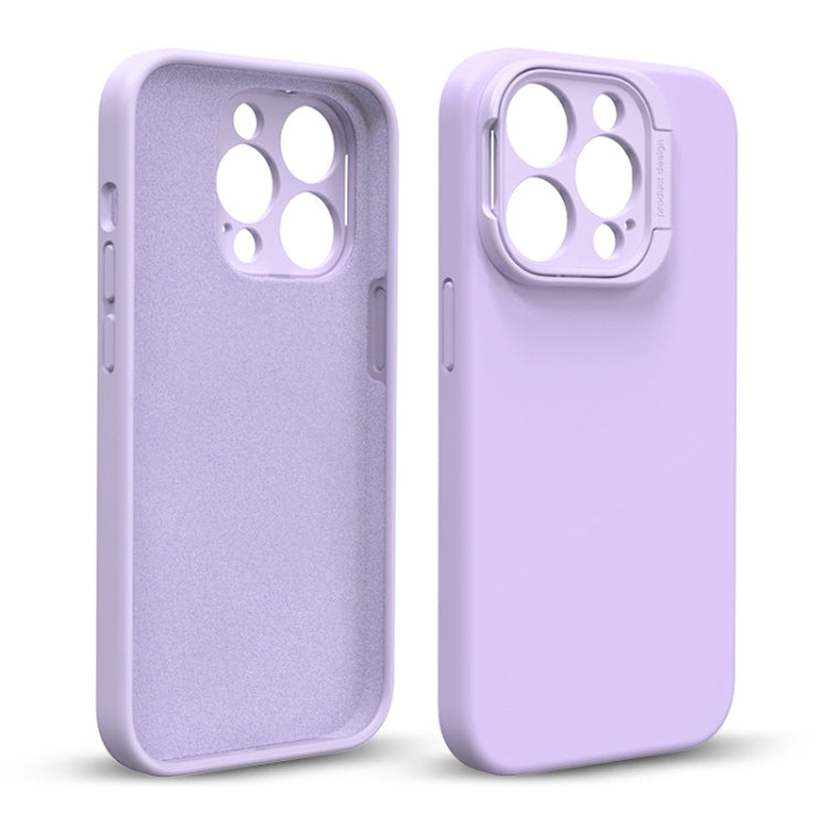 For iPhone 14 Pro Liquid Silicone Lens Holder Phone Case(Purple) - iPhone 14 Pro Cases by buy2fix | Online Shopping UK | buy2fix