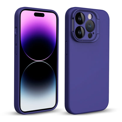 For iPhone 14 Pro Liquid Silicone Lens Holder Phone Case(Dark Purple) - iPhone 14 Pro Cases by buy2fix | Online Shopping UK | buy2fix