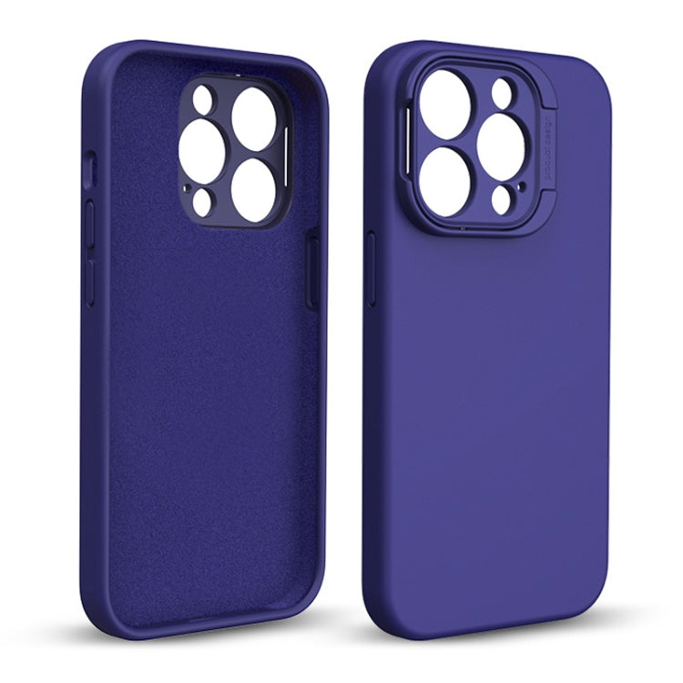 For iPhone 14 Pro Liquid Silicone Lens Holder Phone Case(Dark Purple) - iPhone 14 Pro Cases by buy2fix | Online Shopping UK | buy2fix