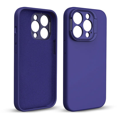 For iPhone 14 Pro Liquid Silicone Lens Holder Phone Case(Dark Purple) - iPhone 14 Pro Cases by buy2fix | Online Shopping UK | buy2fix