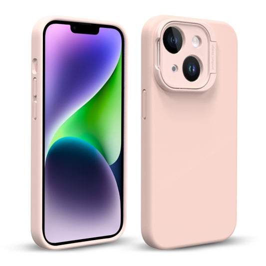 For iPhone 14 Liquid Silicone Lens Holder Phone Case(Pink) - iPhone 14 Cases by buy2fix | Online Shopping UK | buy2fix