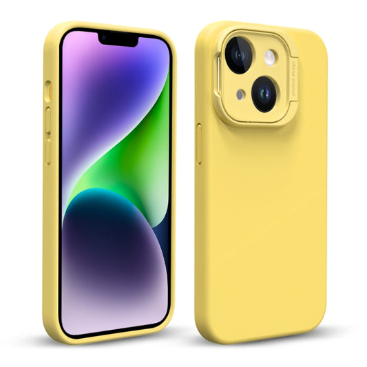 For iPhone 14 Liquid Silicone Lens Holder Phone Case(Yellow) - iPhone 14 Cases by buy2fix | Online Shopping UK | buy2fix