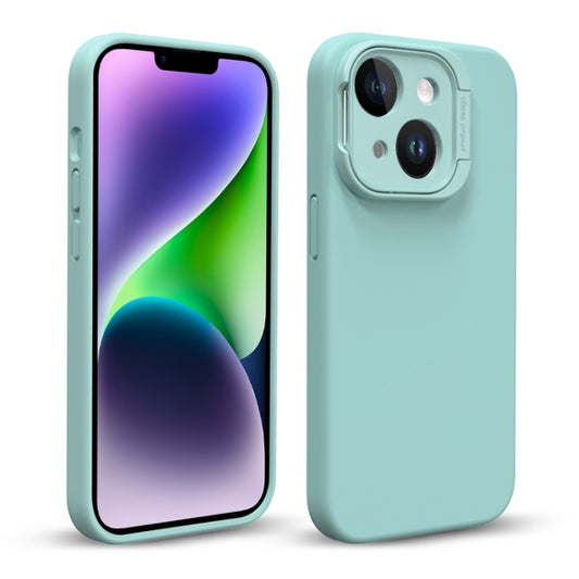 For iPhone 14 Liquid Silicone Lens Holder Phone Case(Green) - iPhone 14 Cases by buy2fix | Online Shopping UK | buy2fix