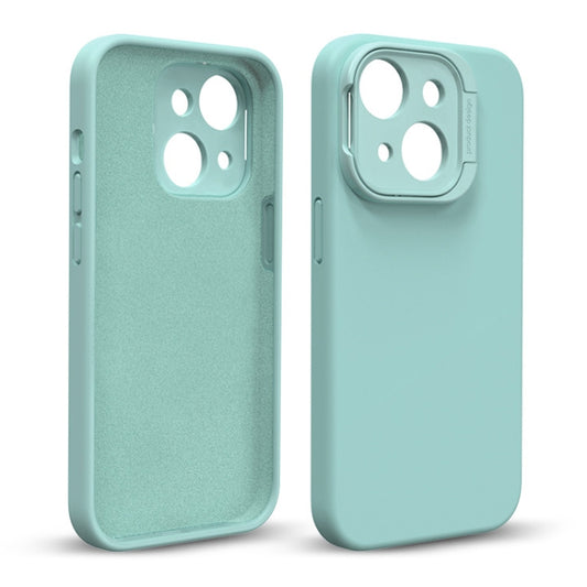 For iPhone 14 Liquid Silicone Lens Holder Phone Case(Green) - iPhone 14 Cases by buy2fix | Online Shopping UK | buy2fix