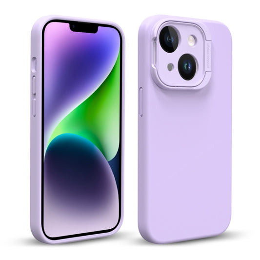 For iPhone 14 Liquid Silicone Lens Holder Phone Case(Purple) - iPhone 14 Cases by buy2fix | Online Shopping UK | buy2fix