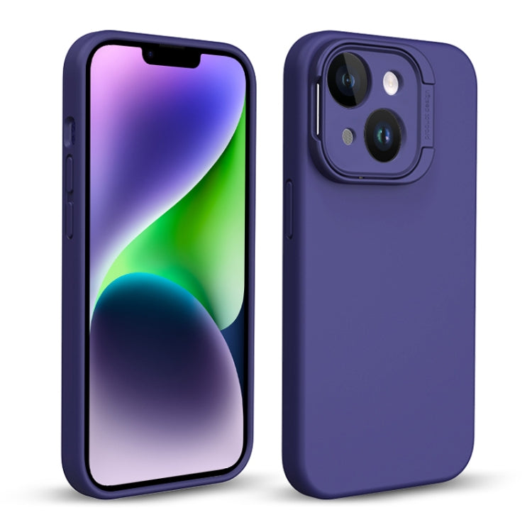 For iPhone 14 Liquid Silicone Lens Holder Phone Case(Dark Purple) - iPhone 14 Cases by buy2fix | Online Shopping UK | buy2fix