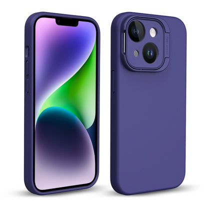 For iPhone 14 Liquid Silicone Lens Holder Phone Case(Dark Purple) - iPhone 14 Cases by buy2fix | Online Shopping UK | buy2fix