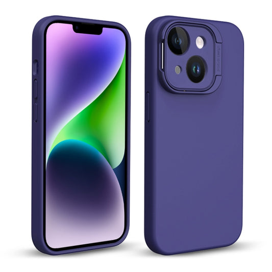 For iPhone 14 Liquid Silicone Lens Holder Phone Case(Dark Purple) - iPhone 14 Cases by buy2fix | Online Shopping UK | buy2fix