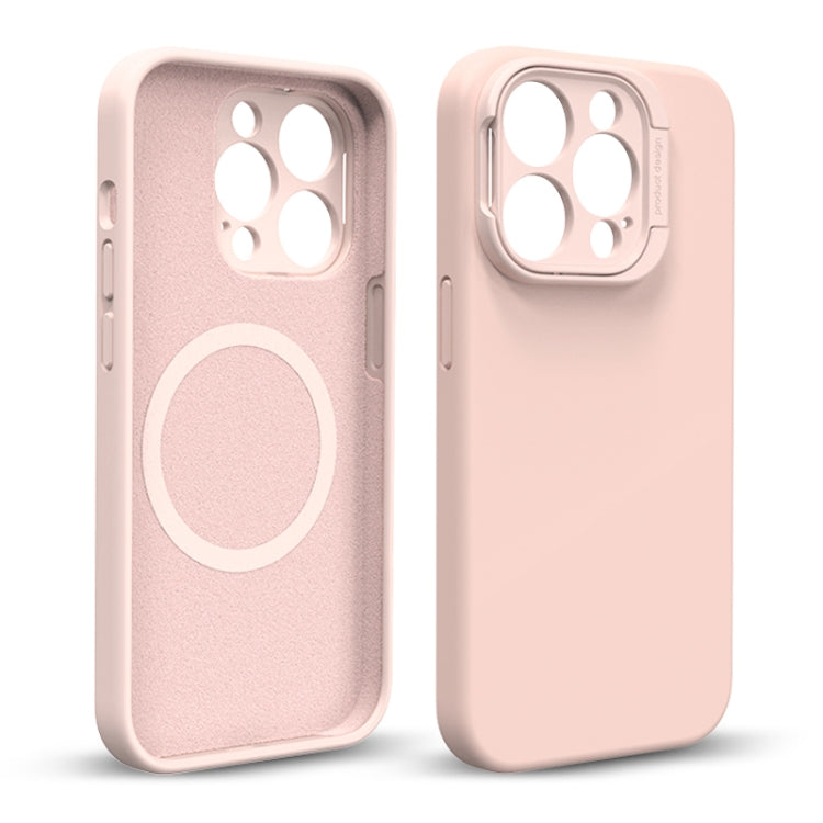 For iPhone 14 Pro Max MagSafe Liquid Silicone Lens Holder Phone Case(Pink) - iPhone 14 Pro Max Cases by buy2fix | Online Shopping UK | buy2fix