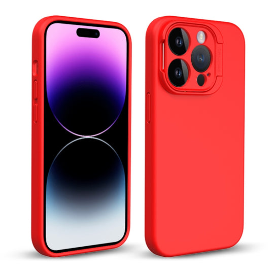 For iPhone 14 Pro Max Liquid Silicone Lens Holder MagSafe Phone Case(Red)