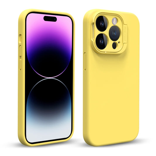 For iPhone 14 Pro Max Liquid Silicone Lens Holder MagSafe Phone Case(Yellow) - iPhone 14 Pro Max Cases by buy2fix | Online Shopping UK | buy2fix