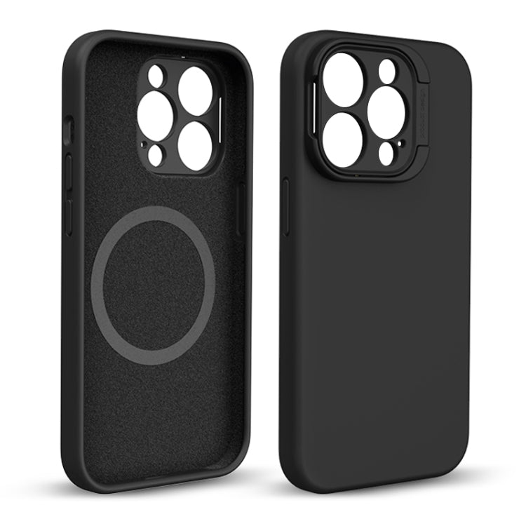 For iPhone 14 Pro Liquid Silicone Lens Holder MagSafe Phone Case(Black) - iPhone 14 Pro Cases by buy2fix | Online Shopping UK | buy2fix