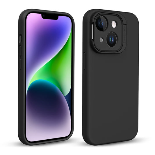 For iPhone 14 Liquid Silicone Lens Holder MagSafe Phone Case(Black) - iPhone 14 Cases by buy2fix | Online Shopping UK | buy2fix