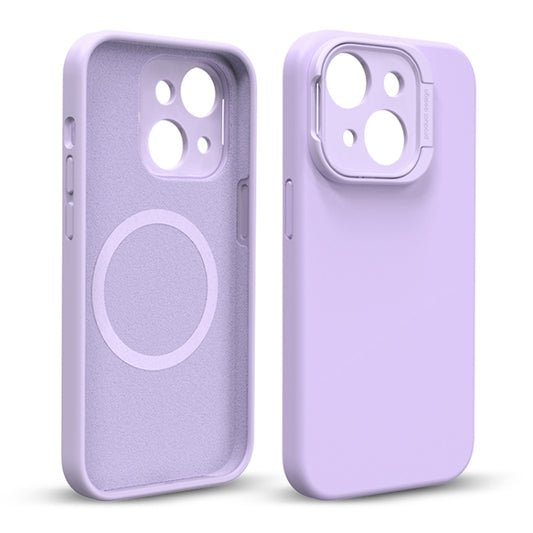 For iPhone 14 Liquid Silicone Lens Holder MagSafe Phone Case(Purple) - iPhone 14 Cases by buy2fix | Online Shopping UK | buy2fix
