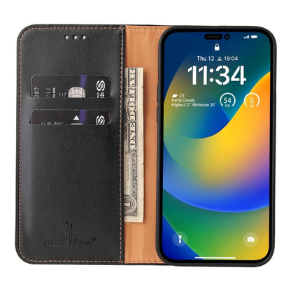 For iPhone 15 Pro Max Fierre Shann PU Genuine Leather Texture Phone Case(Black) - iPhone 15 Pro Max Cases by FIERRE SHANN | Online Shopping UK | buy2fix