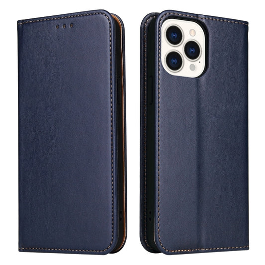 For iPhone 15 Pro Fierre Shann PU Genuine Leather Texture Phone Case(Blue) - iPhone 15 Pro Cases by FIERRE SHANN | Online Shopping UK | buy2fix