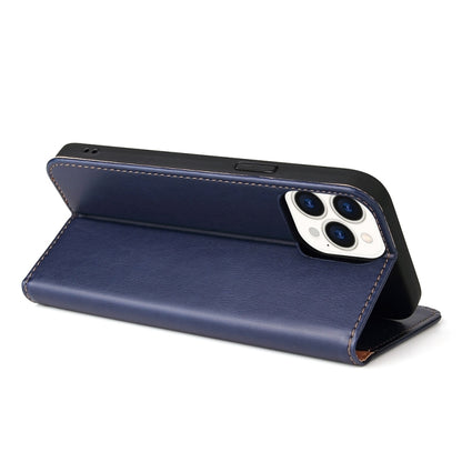 For iPhone 15 Pro Fierre Shann PU Genuine Leather Texture Phone Case(Blue) - iPhone 15 Pro Cases by FIERRE SHANN | Online Shopping UK | buy2fix