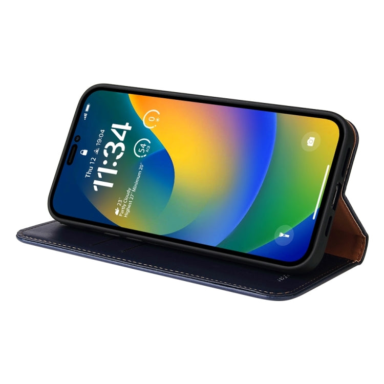 For iPhone 15 Pro Fierre Shann PU Genuine Leather Texture Phone Case(Blue) - iPhone 15 Pro Cases by FIERRE SHANN | Online Shopping UK | buy2fix