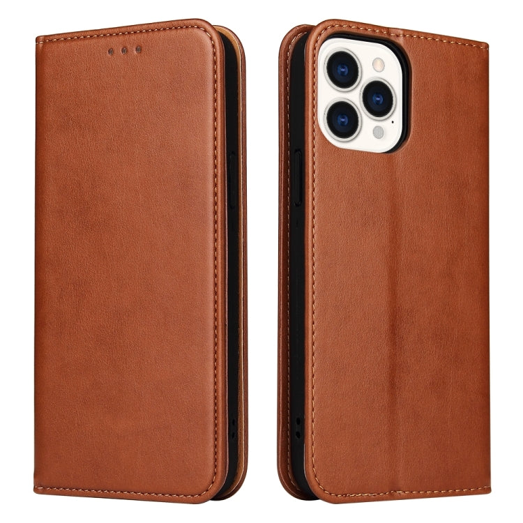 For iPhone 15 Pro Fierre Shann PU Genuine Leather Texture Phone Case(Brown) - iPhone 15 Pro Cases by FIERRE SHANN | Online Shopping UK | buy2fix