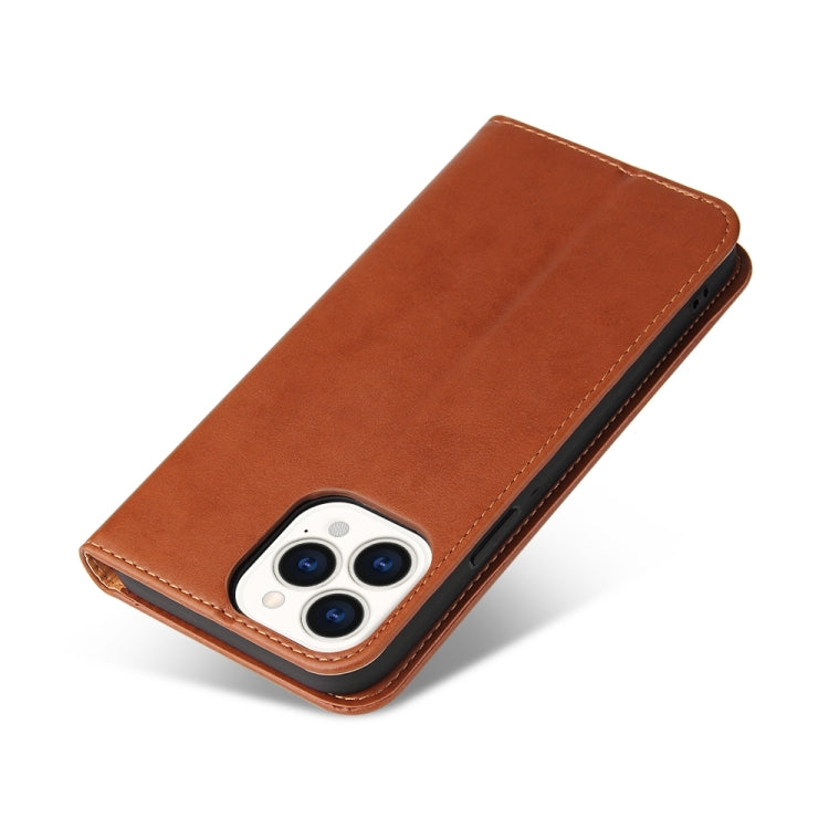 For iPhone 15 Pro Fierre Shann PU Genuine Leather Texture Phone Case(Brown) - iPhone 15 Pro Cases by FIERRE SHANN | Online Shopping UK | buy2fix