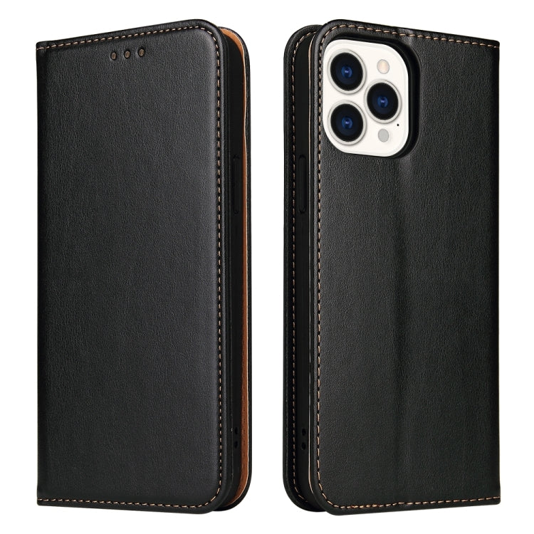 For iPhone 15 Pro Fierre Shann PU Genuine Leather Texture Phone Case(Black) - iPhone 15 Pro Cases by FIERRE SHANN | Online Shopping UK | buy2fix
