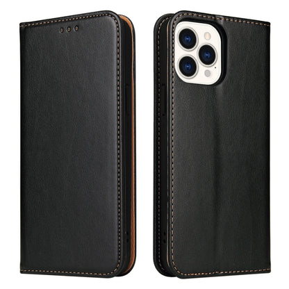 For iPhone 15 Pro Fierre Shann PU Genuine Leather Texture Phone Case(Black) - iPhone 15 Pro Cases by FIERRE SHANN | Online Shopping UK | buy2fix