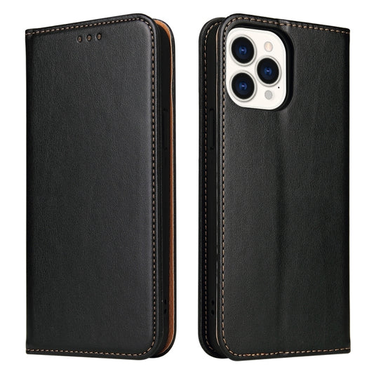 For iPhone 15 Pro Fierre Shann PU Genuine Leather Texture Phone Case(Black) - iPhone 15 Pro Cases by FIERRE SHANN | Online Shopping UK | buy2fix