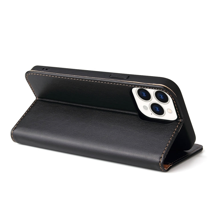 For iPhone 15 Pro Fierre Shann PU Genuine Leather Texture Phone Case(Black) - iPhone 15 Pro Cases by FIERRE SHANN | Online Shopping UK | buy2fix