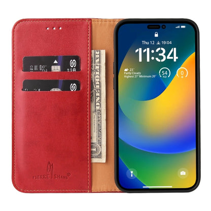 For iPhone 15 Pro Fierre Shann PU Genuine Leather Texture Phone Case(Red) - iPhone 15 Pro Cases by FIERRE SHANN | Online Shopping UK | buy2fix