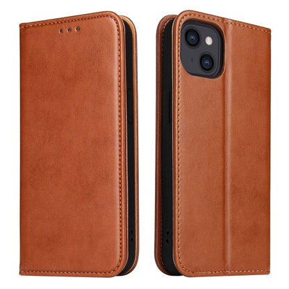 For iPhone 15 Plus Fierre Shann PU Genuine Leather Texture Phone Case(Brown) - iPhone 15 Plus Cases by FIERRE SHANN | Online Shopping UK | buy2fix