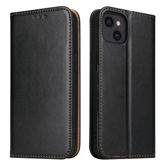 For iPhone 15 Plus Fierre Shann PU Genuine Leather Texture Phone Case(Black) - iPhone 15 Plus Cases by FIERRE SHANN | Online Shopping UK | buy2fix