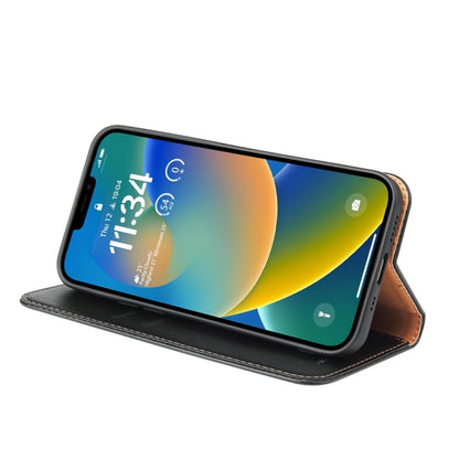 For iPhone 15 Plus Fierre Shann PU Genuine Leather Texture Phone Case(Black) - iPhone 15 Plus Cases by FIERRE SHANN | Online Shopping UK | buy2fix