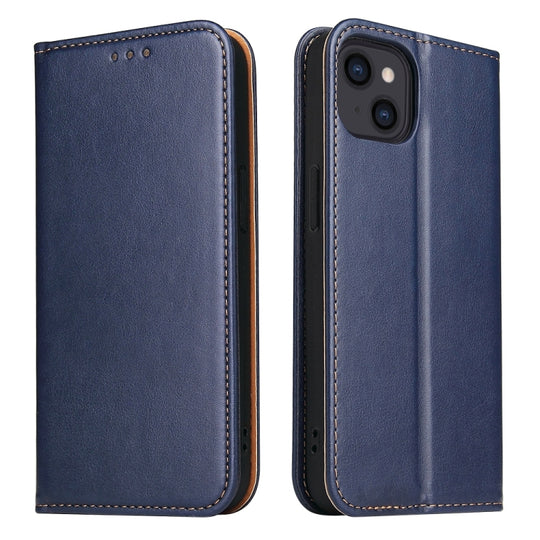 For iPhone 15 Fierre Shann PU Genuine Leather Texture Phone Case(Blue)