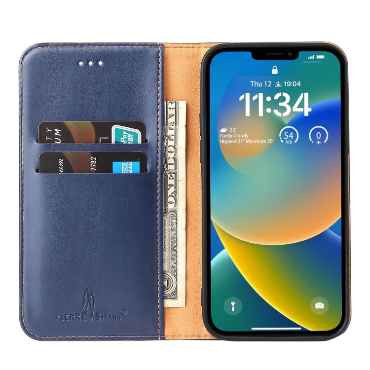 For iPhone 15 Fierre Shann PU Genuine Leather Texture Phone Case(Blue) - iPhone 15 Cases by FIERRE SHANN | Online Shopping UK | buy2fix