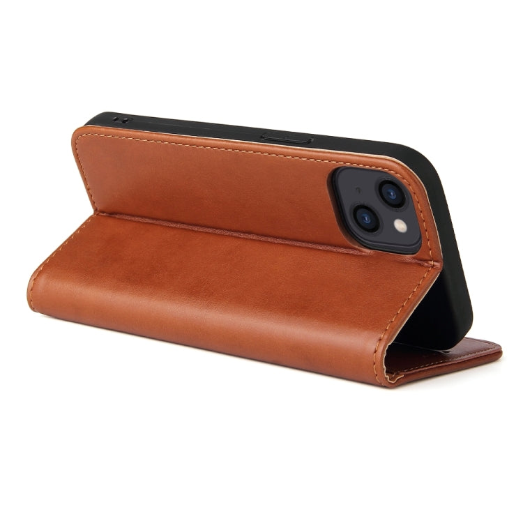 For iPhone 15 Fierre Shann PU Genuine Leather Texture Phone Case(Brown) - iPhone 15 Cases by FIERRE SHANN | Online Shopping UK | buy2fix