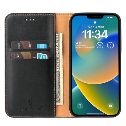 For iPhone 15 Fierre Shann PU Genuine Leather Texture Phone Case(Black) - iPhone 15 Cases by FIERRE SHANN | Online Shopping UK | buy2fix