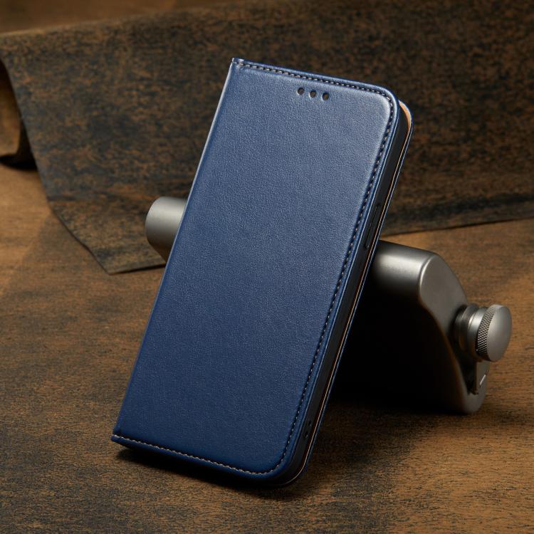 For iPhone 16e Fierre Shann PU Genuine Leather Texture Phone Case(Blue) - iPhone 16e Cases by FIERRE SHANN | Online Shopping UK | buy2fix