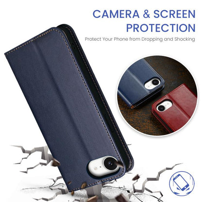 For iPhone 16e Fierre Shann PU Genuine Leather Texture Phone Case(Blue) - iPhone 16e Cases by FIERRE SHANN | Online Shopping UK | buy2fix